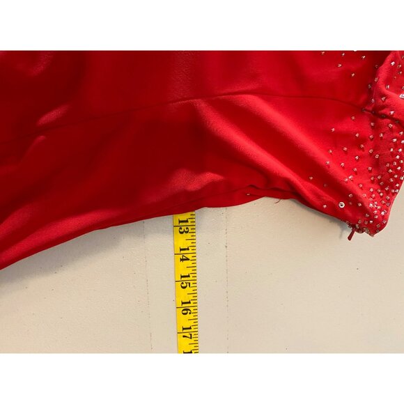 Niki Livas Maxi Dress Red Evening Gown Rhinestone Detail Open Back Size 6 - Picture 8 of 9